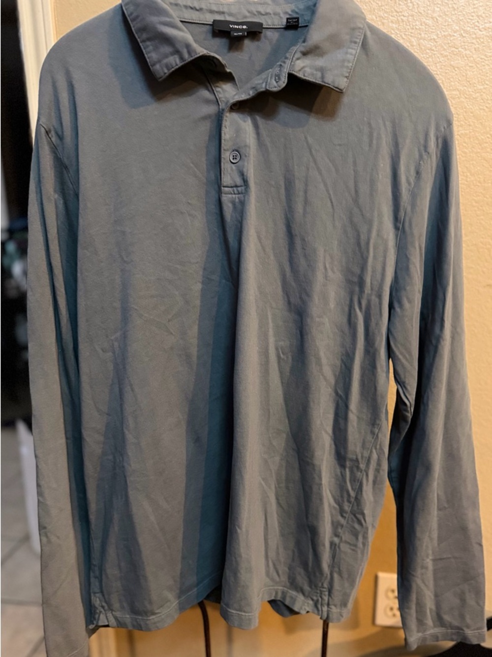 Vince Men's Long-Sleeve Polo in Gray Size XL
